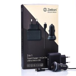 Зарядное устройство Zetton 3 в 1 MicroUSB-1